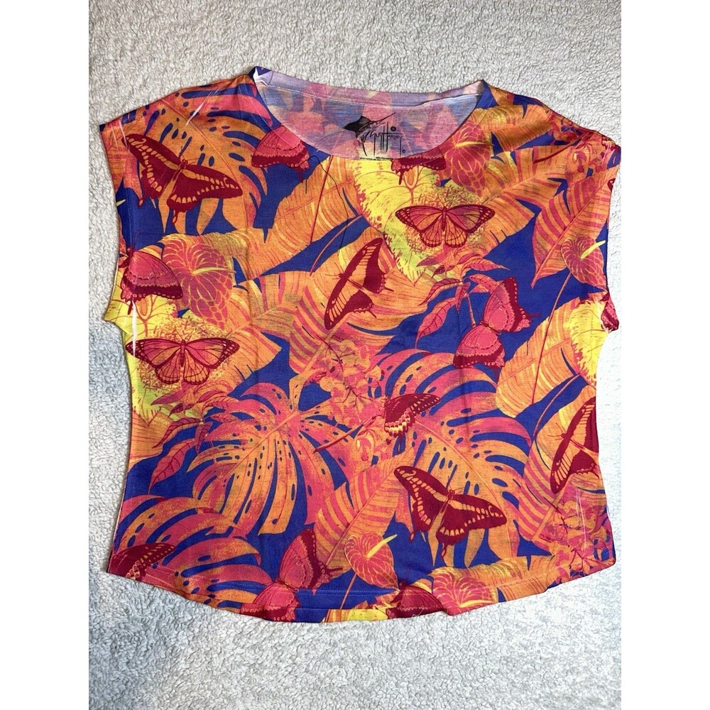 Guy Harvey Womens Tropical Butterfly Multicolor Shirt Size Small
